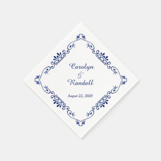 青縁どパーソナライズされた結婚の スタンダードカクテルナプキン (角)