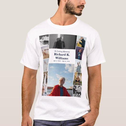 青縁ど文字12枚の写真祝の生活 Tシャツ (正面)