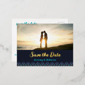 青縁ど画日付はがきを保存 箔招待状ポストカード (正面/裏面)