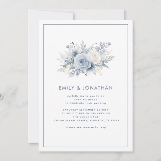 青縁ど花模様QR結婚の夕べパーティー 招待状 (正面)