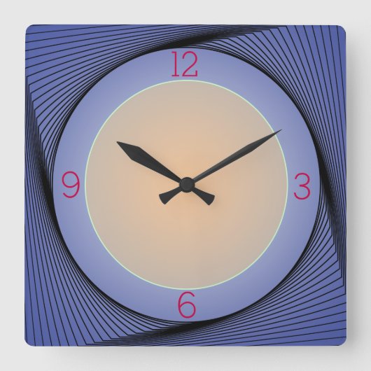 青縁ど芸術的（中央の黄色い時計） スクエア壁時計 (正面)