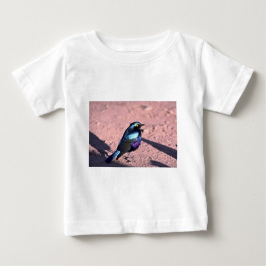 青耳付つきの光沢のあるStarling ベビーTシャツ (正面)