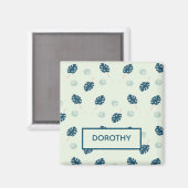 青背景にトロピカルなモンステラの葉のモノグラム マグネット (正面/裏面)