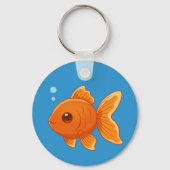 青背景のかわいい金魚のキャラクター キーホルダー (正面)