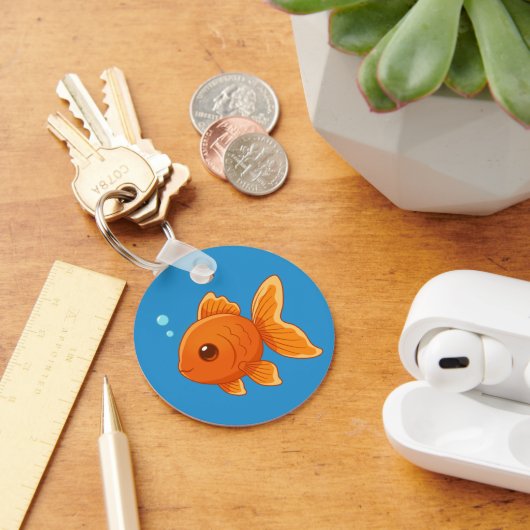青背景のかわいい金魚のキャラクター キーホルダー (デスク)
