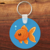 青背景のかわいい金魚のキャラクター キーホルダー (正面)