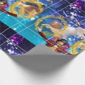 青背景のサーカス ラッピングペーパー (角)