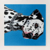 青背景のダルメシアン犬の肖像画 ジグソーパズル (横)