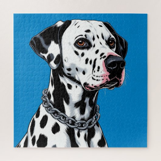 青背景のダルメシアン犬の肖像画 ジグソーパズル (縦)
