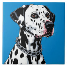 青背景のダルメシアン犬の肖像画