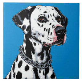 青背景のダルメシアン犬の肖像画 タイル
