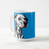 青背景のダルメシアン犬の肖像 コーヒーマグカップ (正面左)