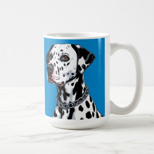 青背景のダルメシアン犬の肖像 コーヒーマグカップ (右)