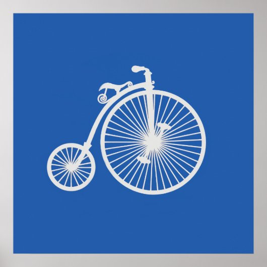 青背景のビンテージ白自転車 ポスター (正面)
