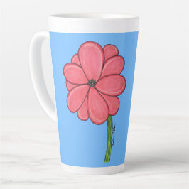 青背景のピンクの花 カフェラテマグ