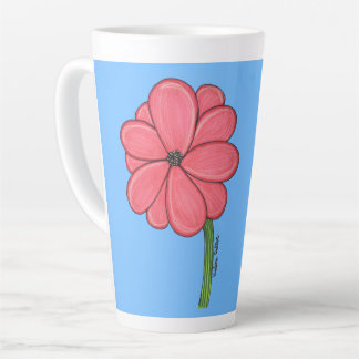青背景のピンクの花 カフェラテマグ