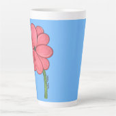 青背景のピンクの花 カフェラテマグ (正面)