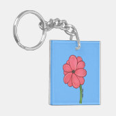 青背景のピンクの花 キーホルダー (正面左)