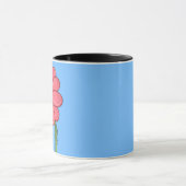 青背景のピンクの花 マグカップ (中央)