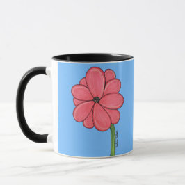 青背景のピンクの花 マグカップ