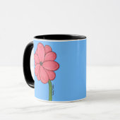 青背景のピンクの花 マグカップ (正面左)