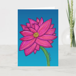 青背景のフクシアピンクの花 カード