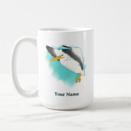 青背景のペリカンの名入れデザイン コーヒーマグカップ