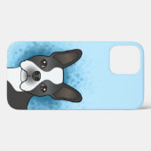 青背景の白黒ボストンテリアのキャラクターデザイン Case-Mate iPhoneケース (裏面 (横))