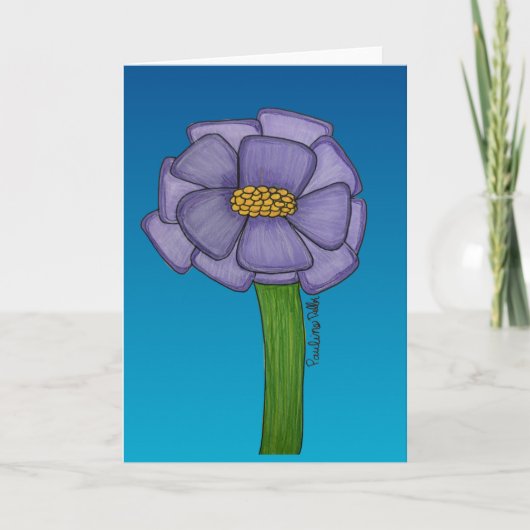 青背景の紫の花 シンプル カード (正面)