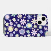 青背景の花柄 iPhoneケース (裏面横)