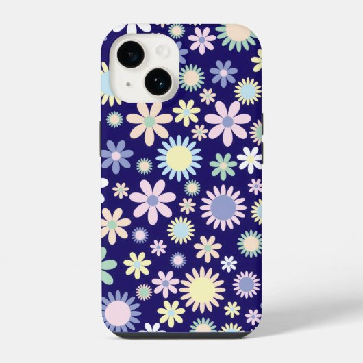 青背景の花柄 iPhoneケース (裏面)
