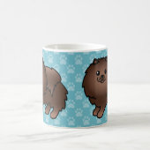 青背景の茶色のコートポメラニアン コーヒーマグカップ (中央)