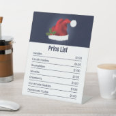 青背景の赤いサンタ帽子 - クリスマス価格表 台座サイン (インサイチュ)