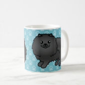 青背景の黒いポメラニアン コーヒーマグカップ (正面右)