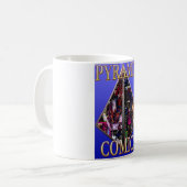 青背景のPyramid Comicsマグカップ コーヒーマグカップ (正面左)