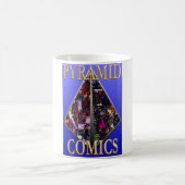 青背景のPyramid Comicsマグカップ コーヒーマグカップ (中央)