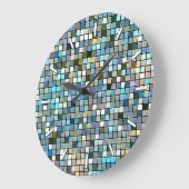 青自然四角タイルのパターン ラージ壁時計 (傾斜)