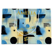 青自然色と金ゴールド抽象芸術幾何学的抱き枕 ラージペーパーバッグ (正面)