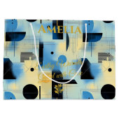 青自然色と金ゴールド抽象芸術幾何学的抱き枕 ラージペーパーバッグ (裏面)