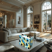 青自然色と金ゴールド抽象芸術幾何学的抱き枕 ラージペーパーバッグ