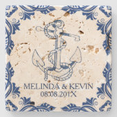 青航海のいかりと青フローラフレーム ストーンコースター (正面)