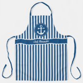 青航海のいかりのロープ付きストライプ エプロン (正面)