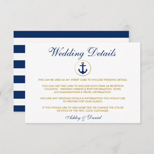 青航海のいかりの結婚詳細挿入カード エンクロージャーカード (正面/裏面)