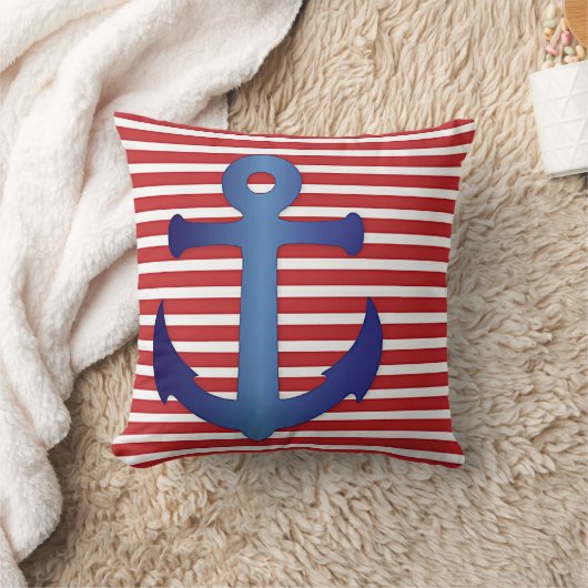 青航海のいかり赤白ストライプのストライプ クッション (ブランケット)