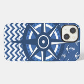 青航海のと白のいかりと山形のパターン iPhoneケース (裏面横)