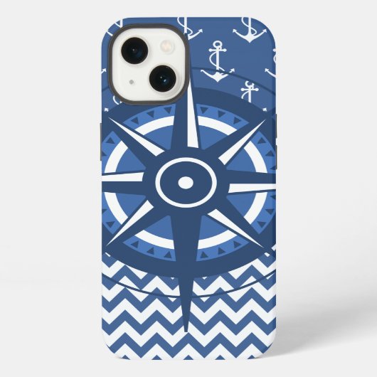 青航海のと白のいかりと山形のパターン iPhoneケース (裏面)