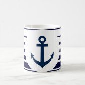 青航海のと白のいかりのマグストライプ コーヒーマグカップ (中央)