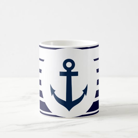 青航海のと白のいかりのマグストライプ コーヒーマグカップ (中央)