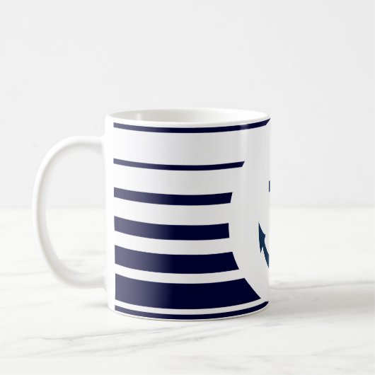 青航海のと白のいかりのマグストライプ コーヒーマグカップ (左)