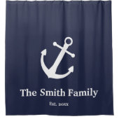 青航海のと白のいかり名文字テンプレート シャワーカーテン (正面)